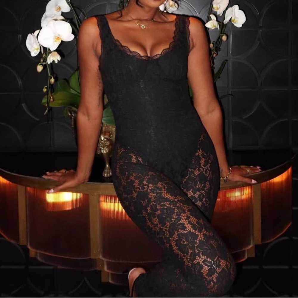 PrettyLittleThing Black Lace Jumpsuit